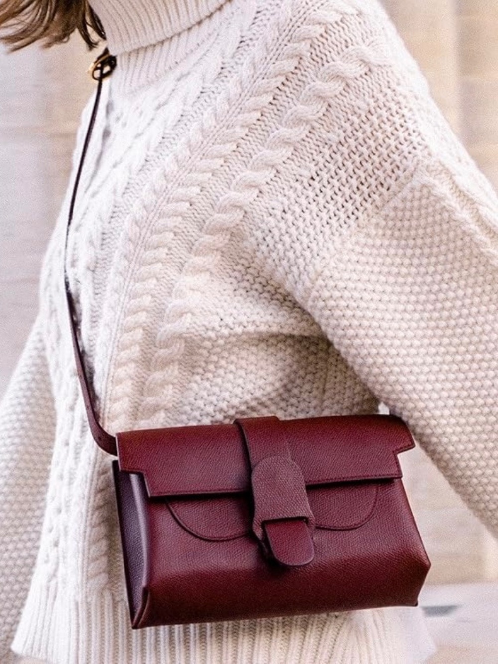 SENREVE Aria Belt/Crossbody Bag In Pebbled Merlot (Dark Burgundy Red) Belt Bag